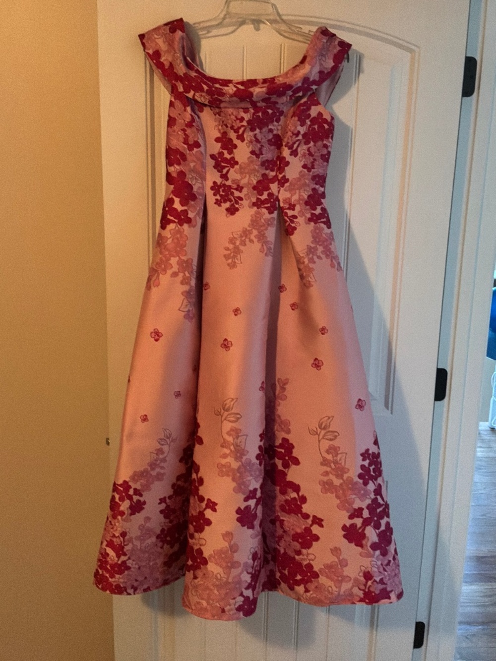 Adrianna Papell Pink Floral Off Shoulder Gown - Picture 4 of 12